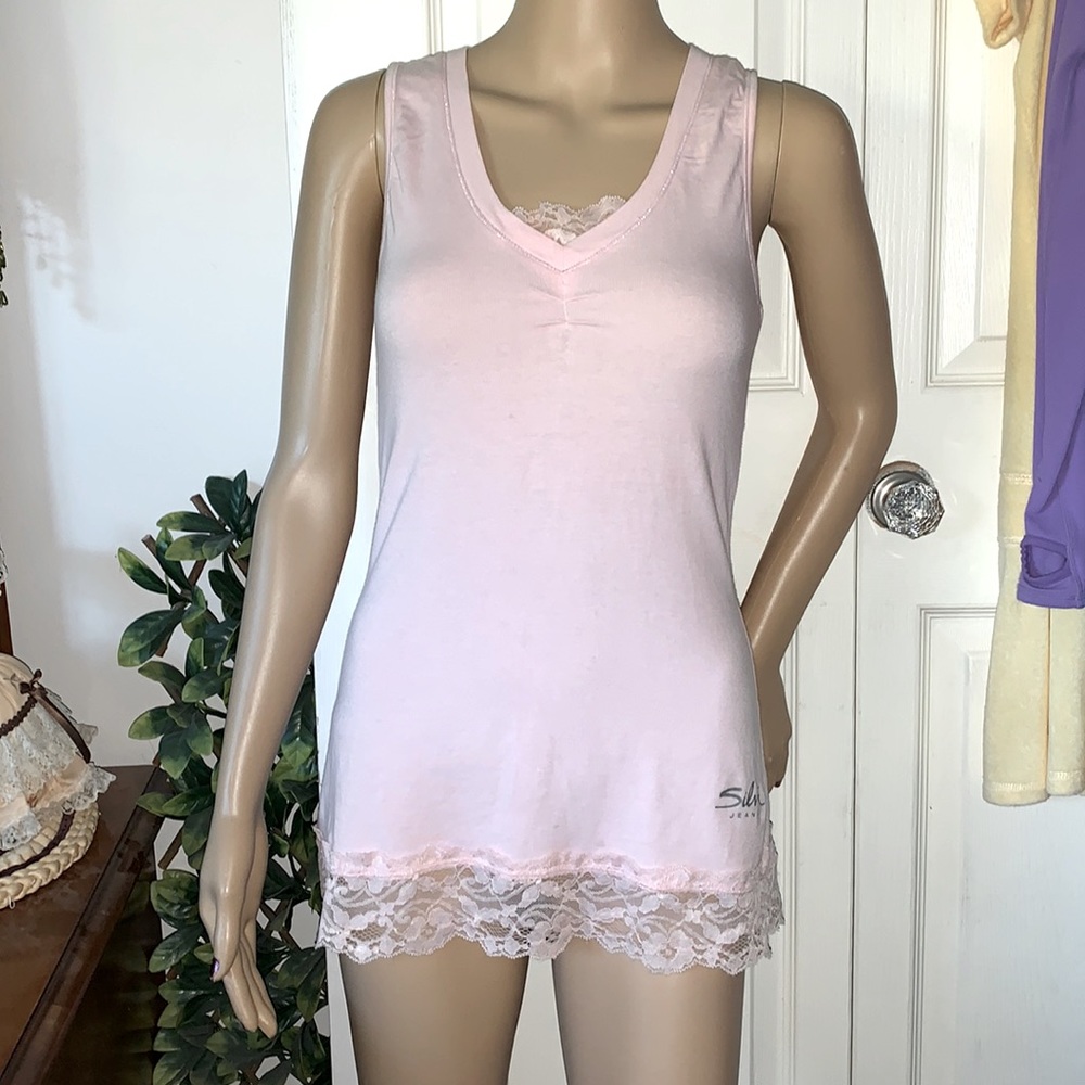Silver jeans pink Lacey long sleeveless tunic tank top M